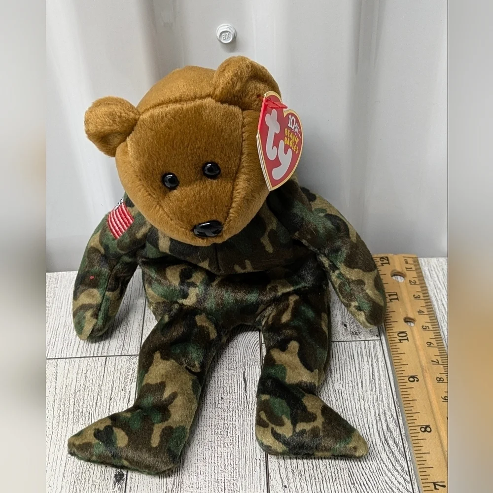 Ty Hero Camouflage Bear Plush with Brown and Green
